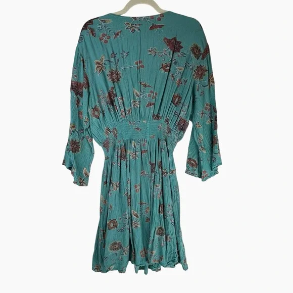J. Glee Turquoise Floral Dress 3X Flower Dolman Sleeve V-Neck Button Up Crepe - Picture 7 of 10